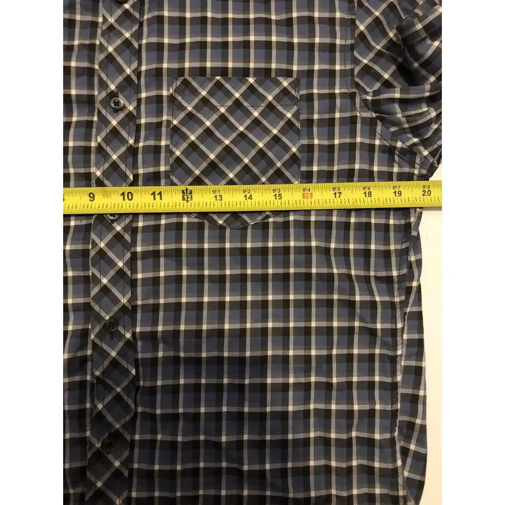 Banana Republic Dress Shirt Mens 15 -15.5 Medium Button Up Plaid Check Blue A5